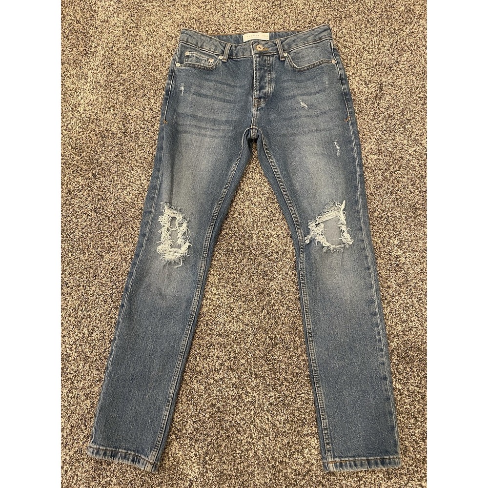 Womens Topman Skinny Stretch Denim Jeans 30x30 Button Fly Distressed